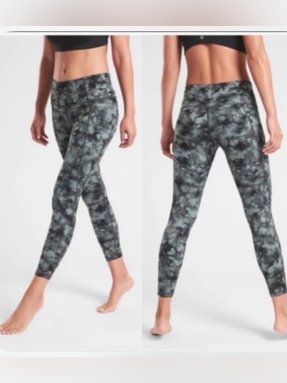 New ATHLETA Salutation Powervita 7/8 Tights Legging Tie-dye Grey\Black L